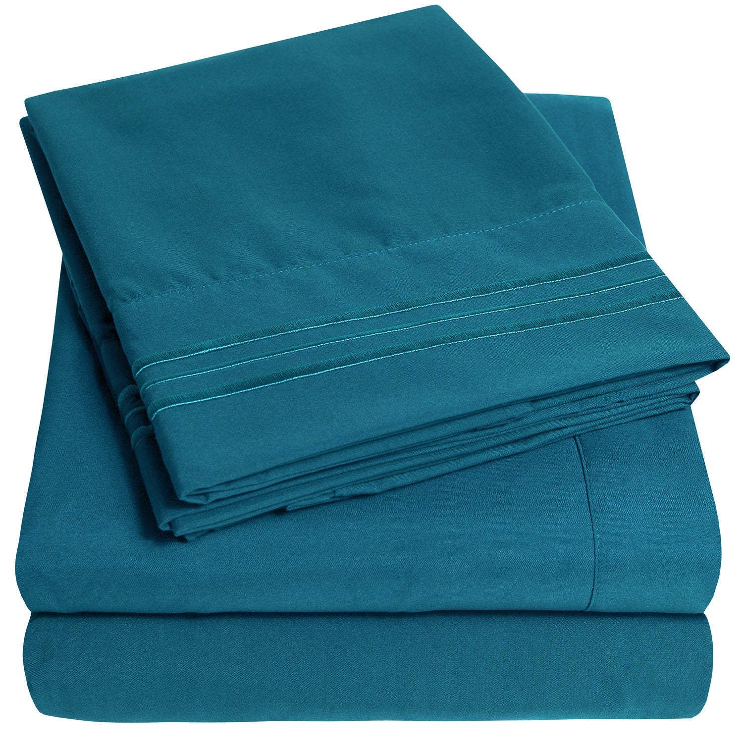 Extra Deep 4-Piece Bed Sheet Set Teal - Folded