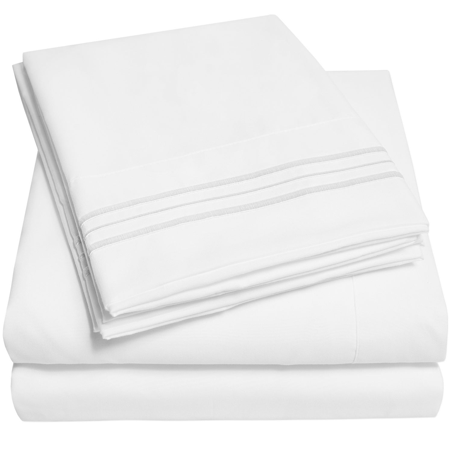 Extra Deep 4-Piece Bed Sheet Set White - Folded