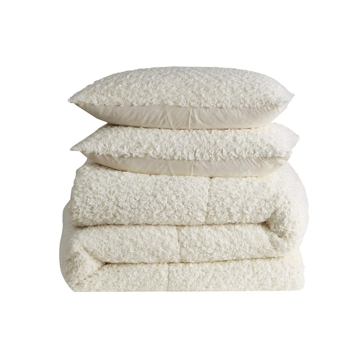Faux Fur Animal 3-Piece Comforter Set, Cream - Fold