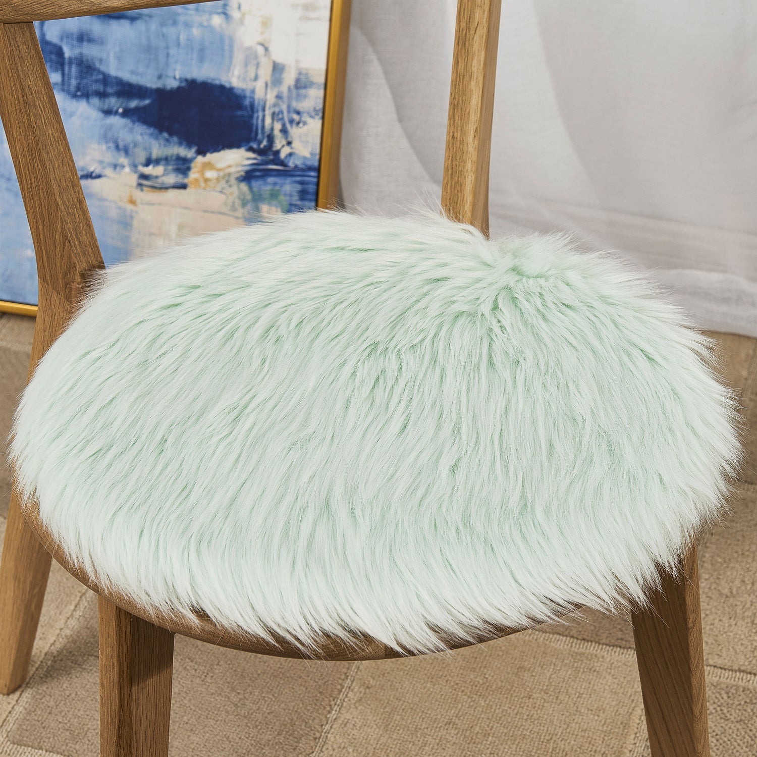 Faux Fur Chair Cushion Set Mint - Chair