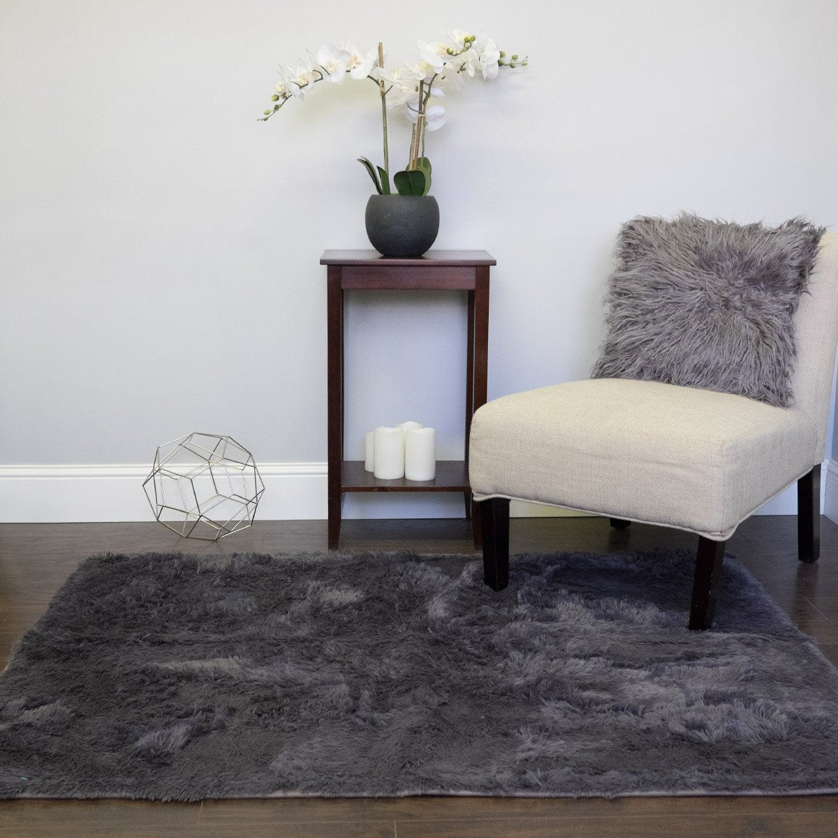 Faux Fur Rectangle Floor Area Rug 4Ft By 5Ft Gray - Lifestyle