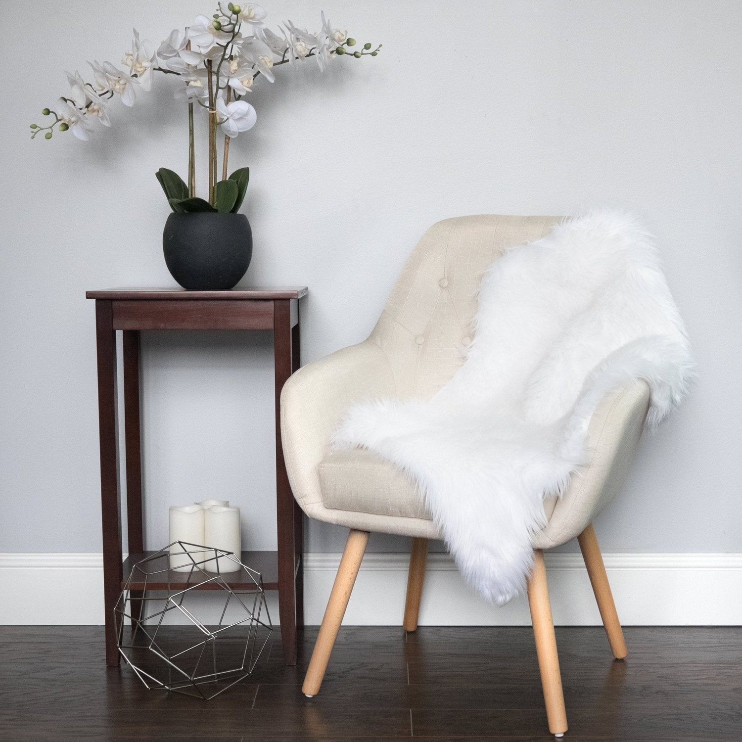 Fluffy Faux Sheepskin Fur Rug White - Lifestyle