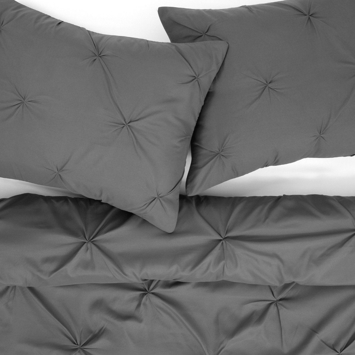 Pinch Pleat Pintuck 3-Piece Comforter Set Gray - Shams