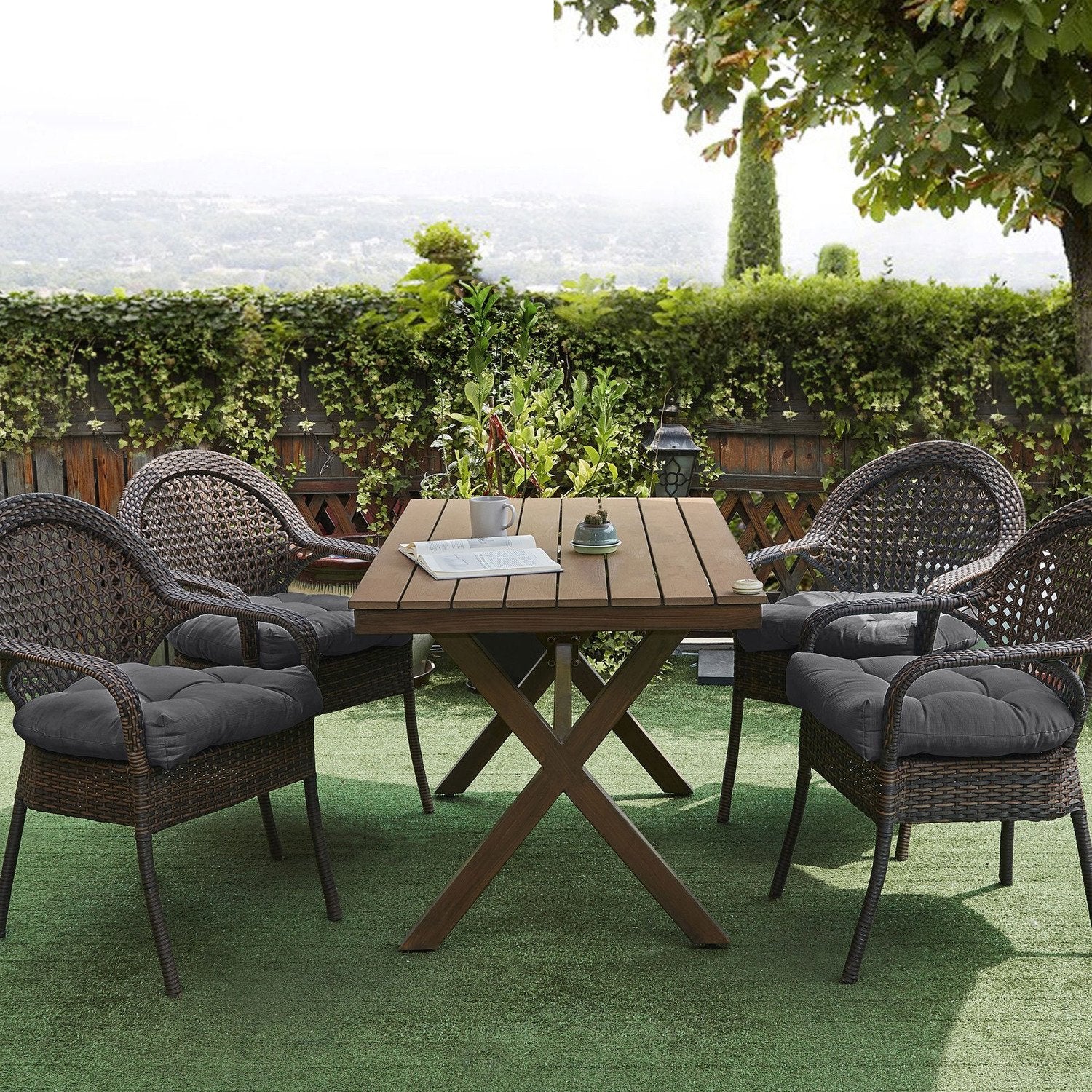 Patio Seat Cushion Set Charcoal - Lifestyle