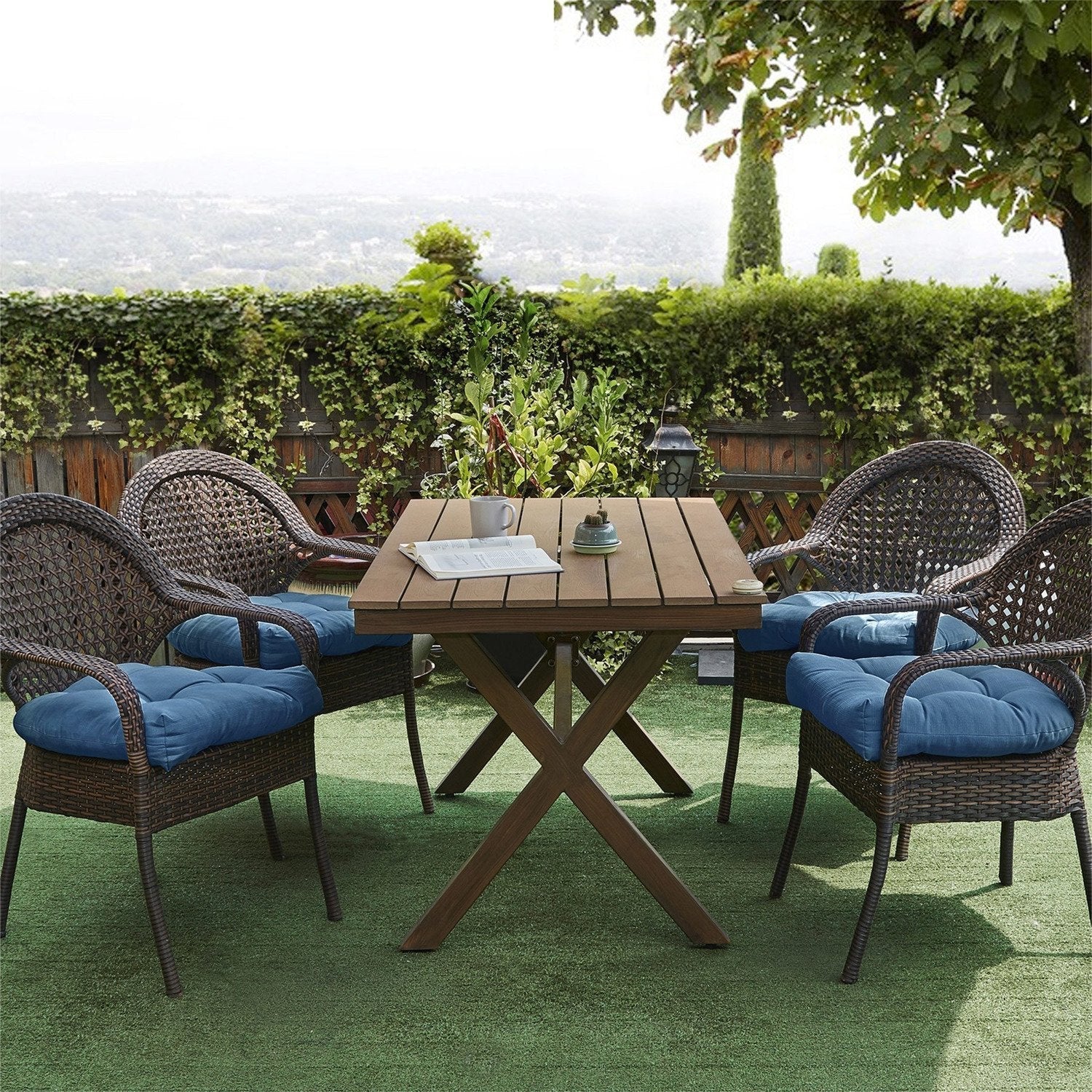 Patio Seat Cushion Set Denim Blue - Lifestyle