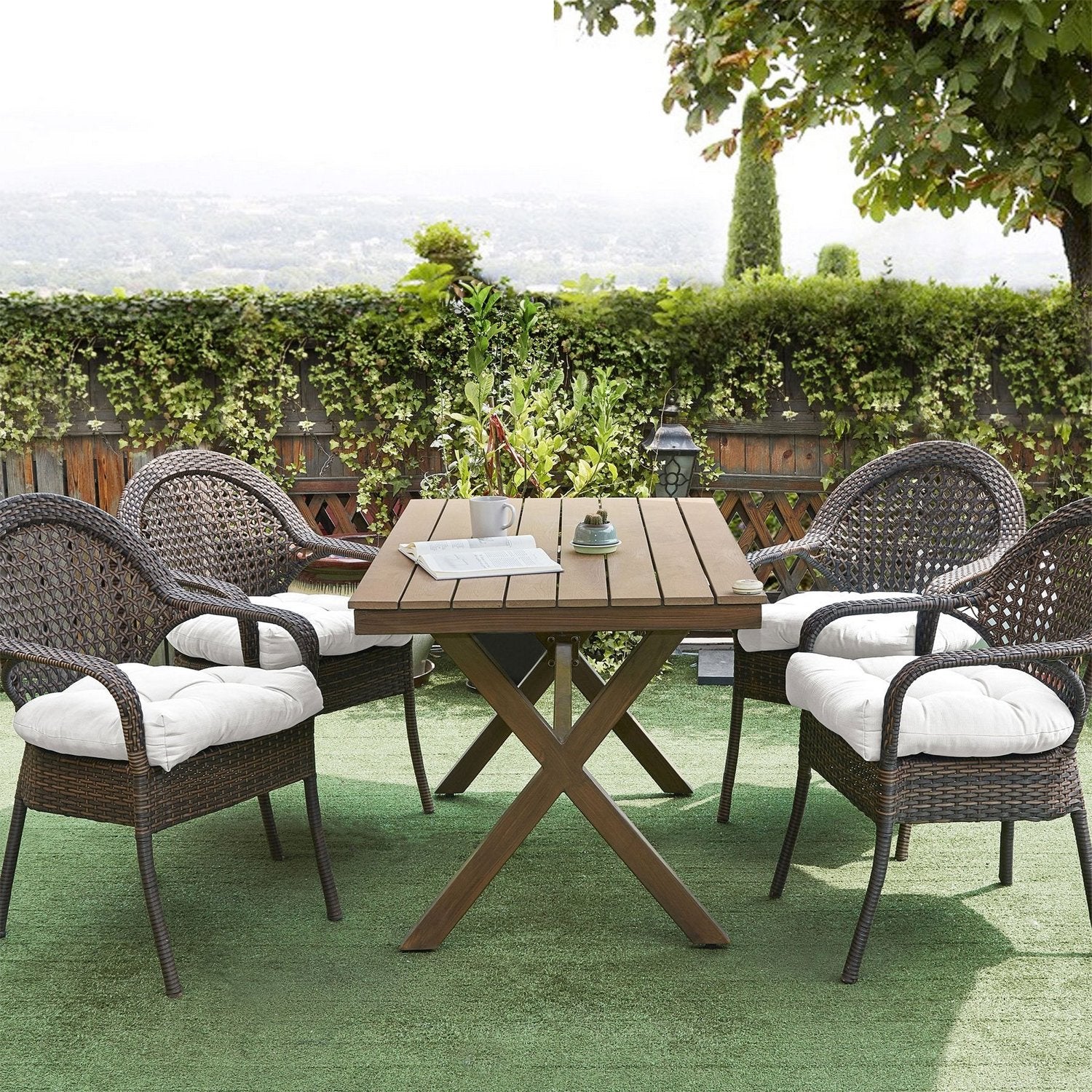 Patio Seat Cushion Set White - Lifestyle