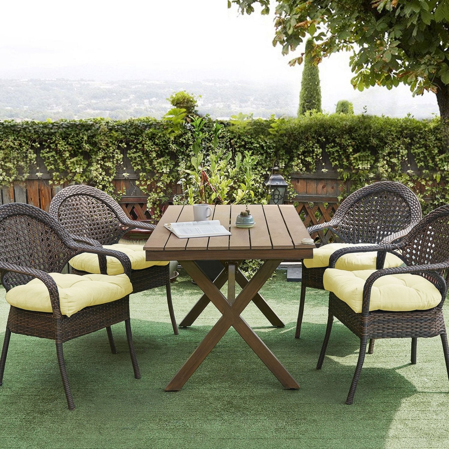 Patio Seat Cushion Set Yellow - Lifestyle
