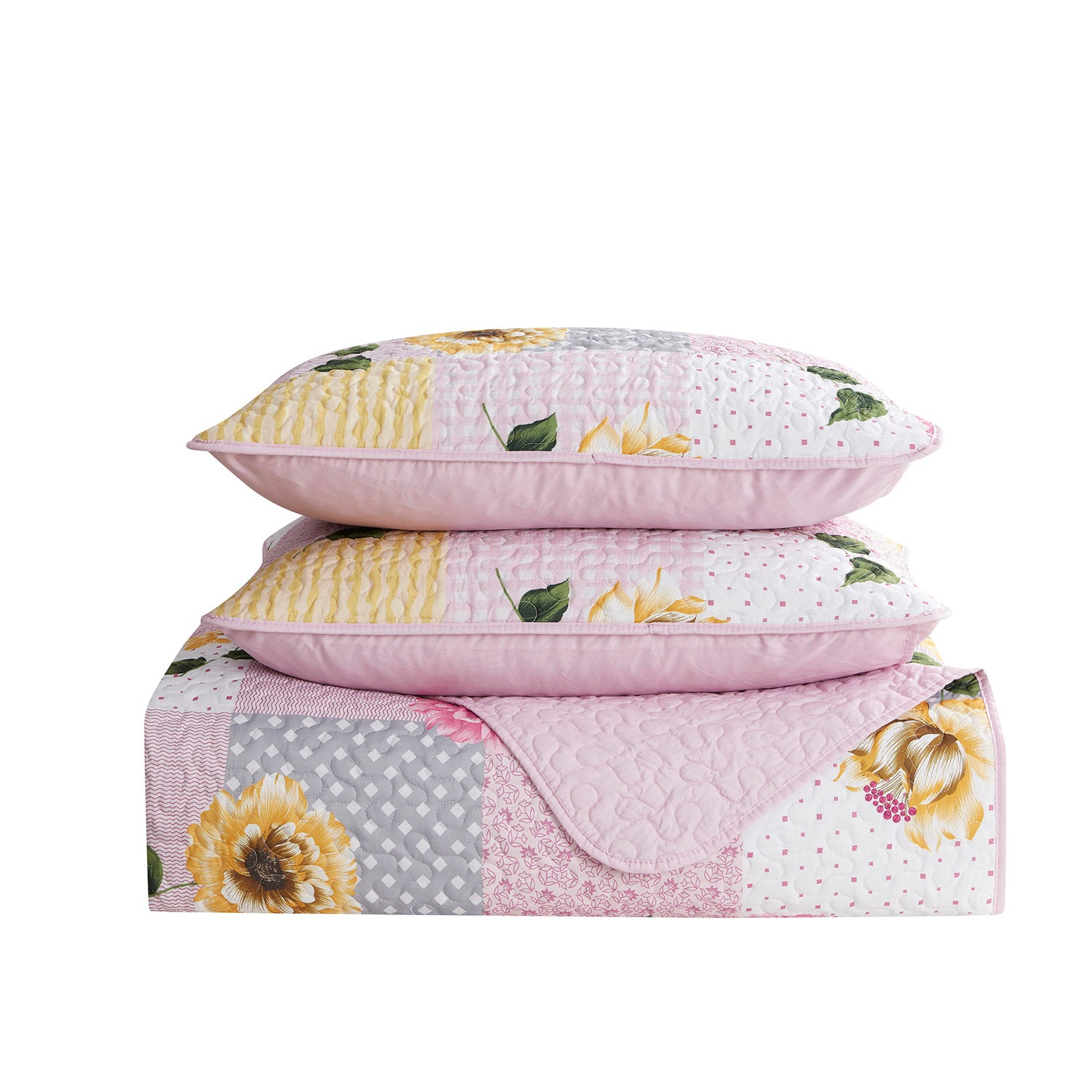 Printed 3-Piece Quilt Set, Floral Patchwork - Fold