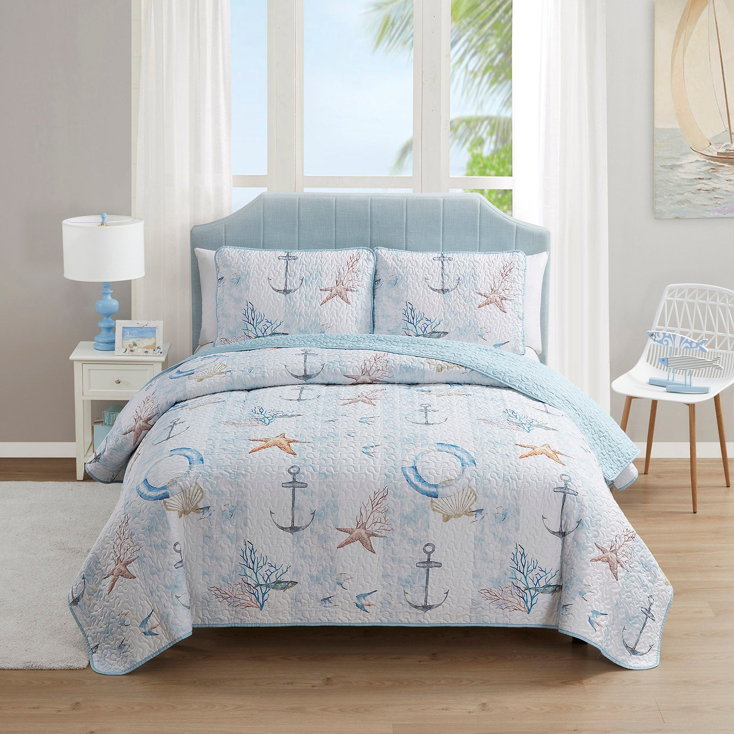 Printed 3-Piece Quilt Set, Ocean Breeze - Bed 2