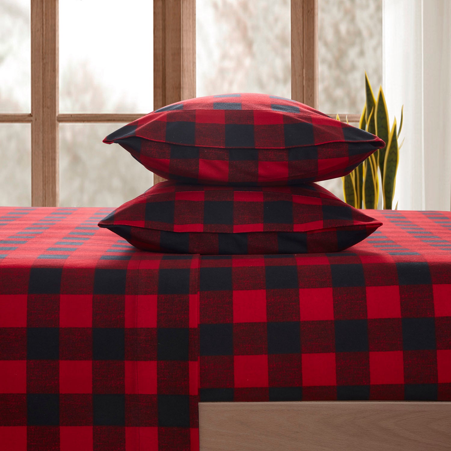 Printed Flannel 4-Piece Sheet Set, Buffalo Check - Bed 2