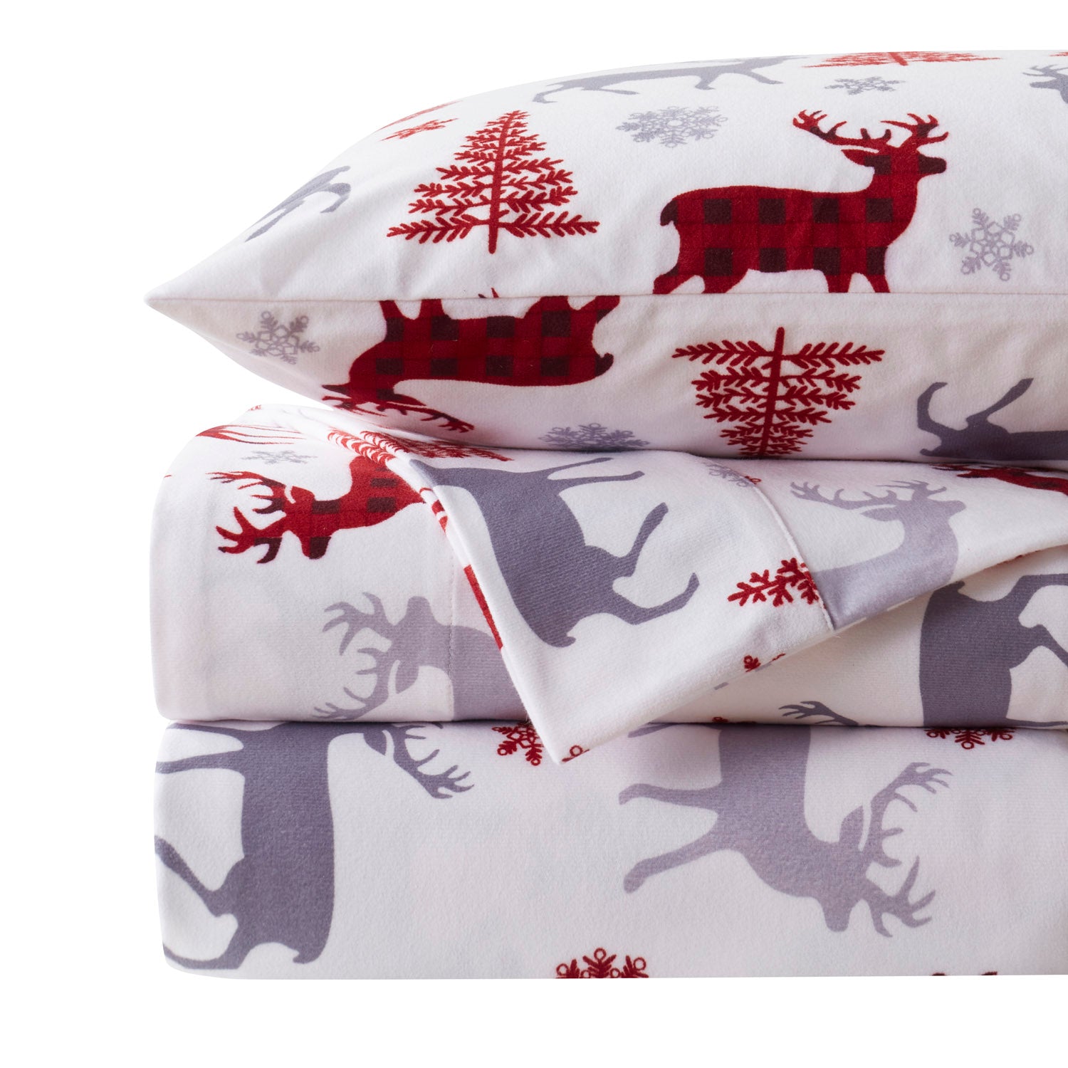 Printed Flannel 4-Piece Sheet Set, Buffalo Deer - Folded
