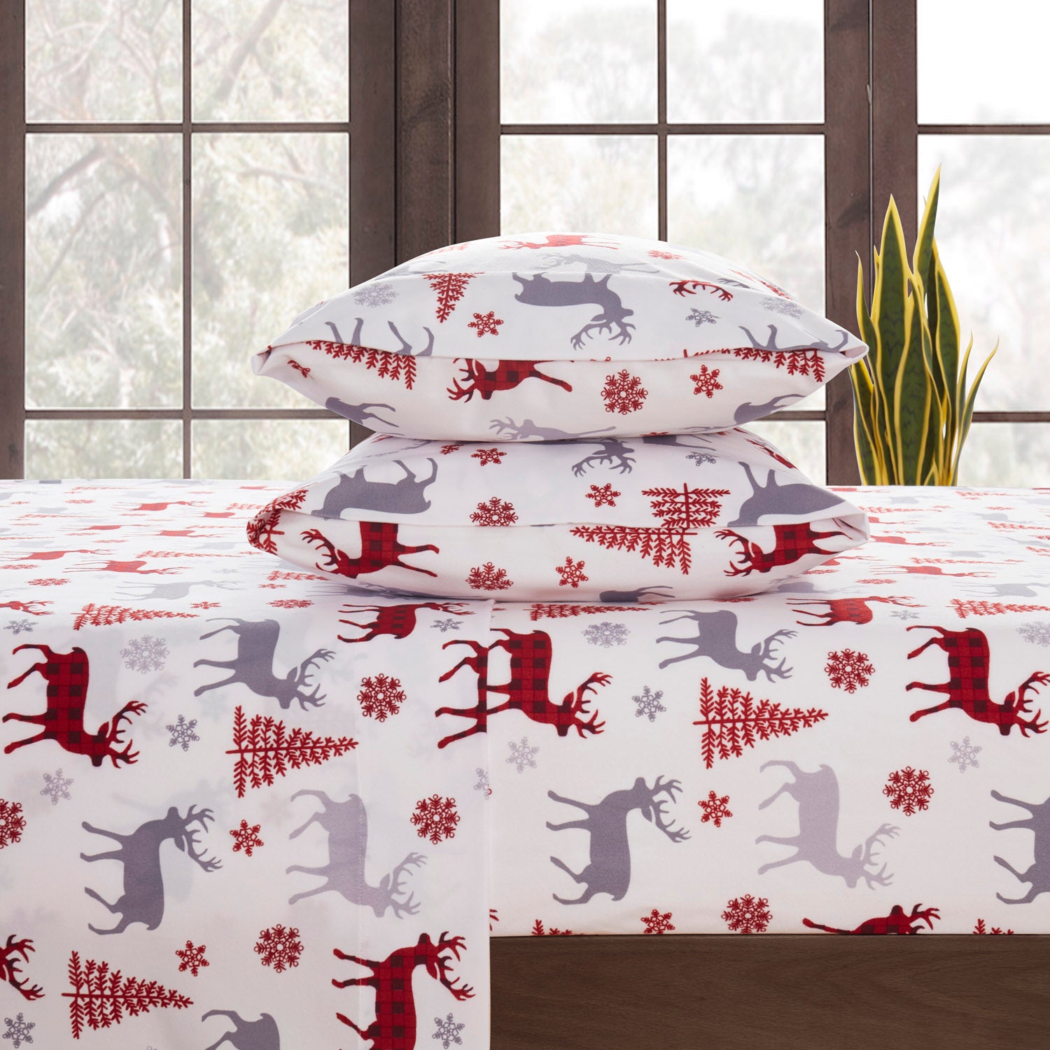 Printed Flannel 4-Piece Sheet Set, Buffalo Deer - Bed 2