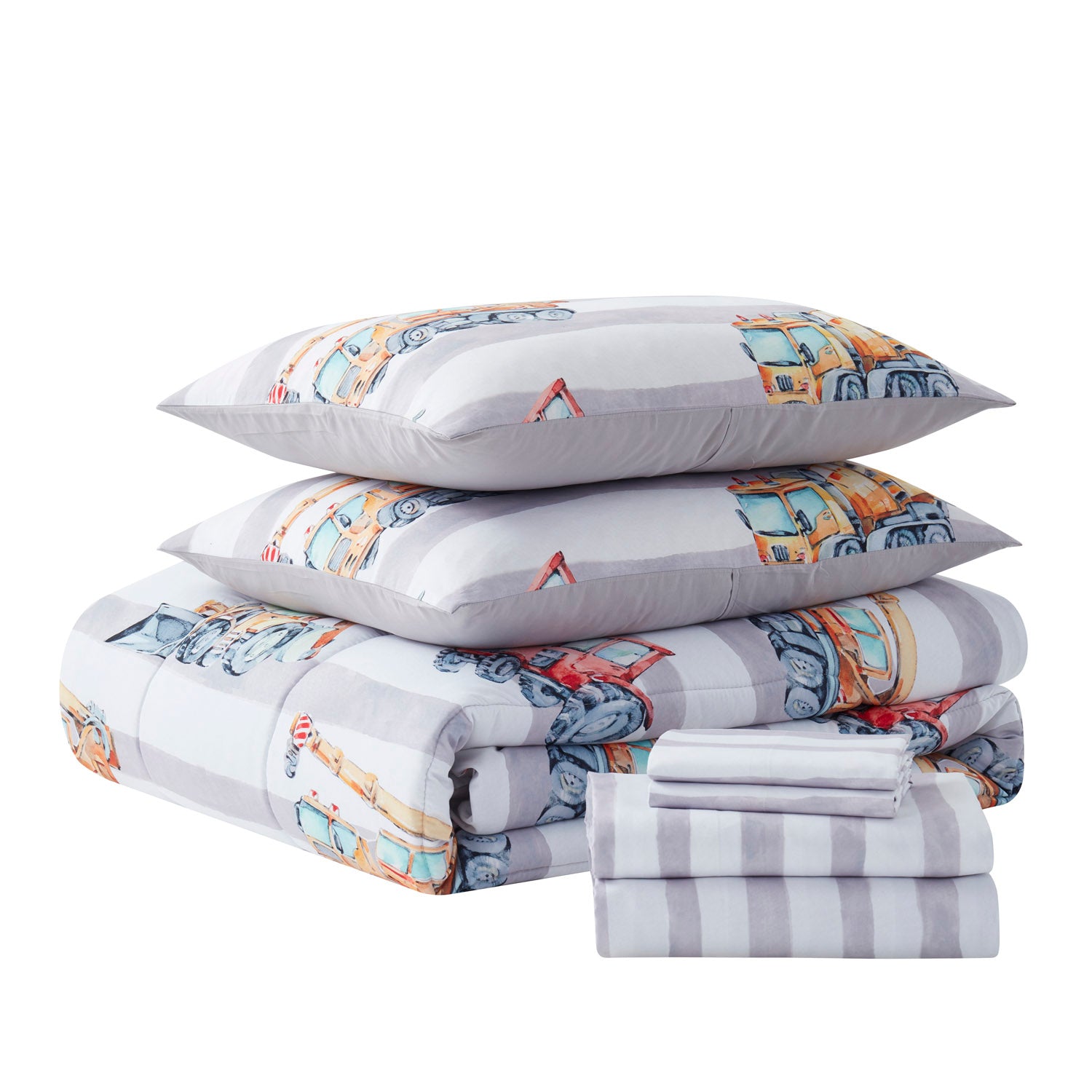 Printed Kids Bed In A Bag Set Sweet Home Collection   Printed Kids Bed In A Bag Set Trucks 2 Folded 