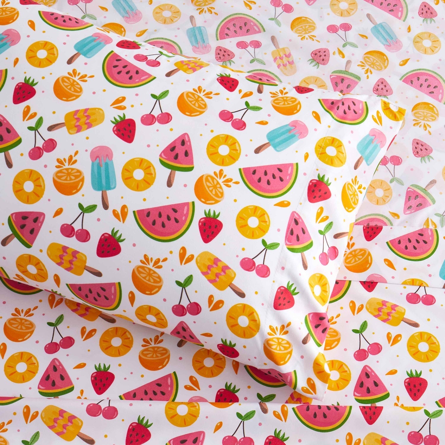 Printed Kids Bed Sheet Set (Fruity Fun) - Pillowcase