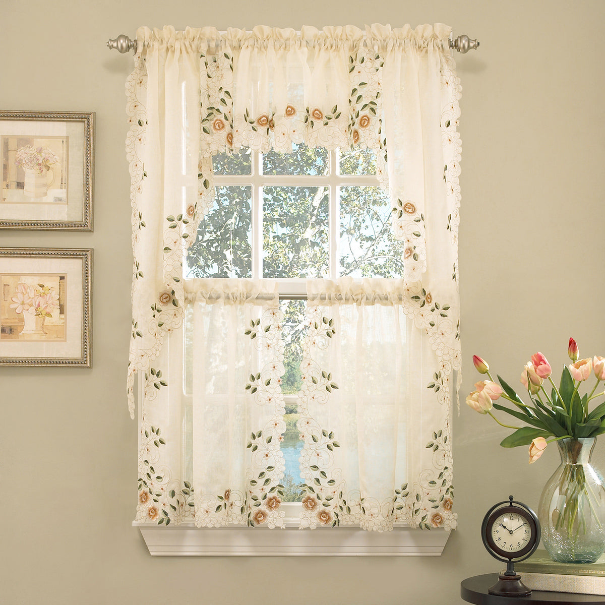 Rosemary Floral Embroidered Semi-Sheer Curtains