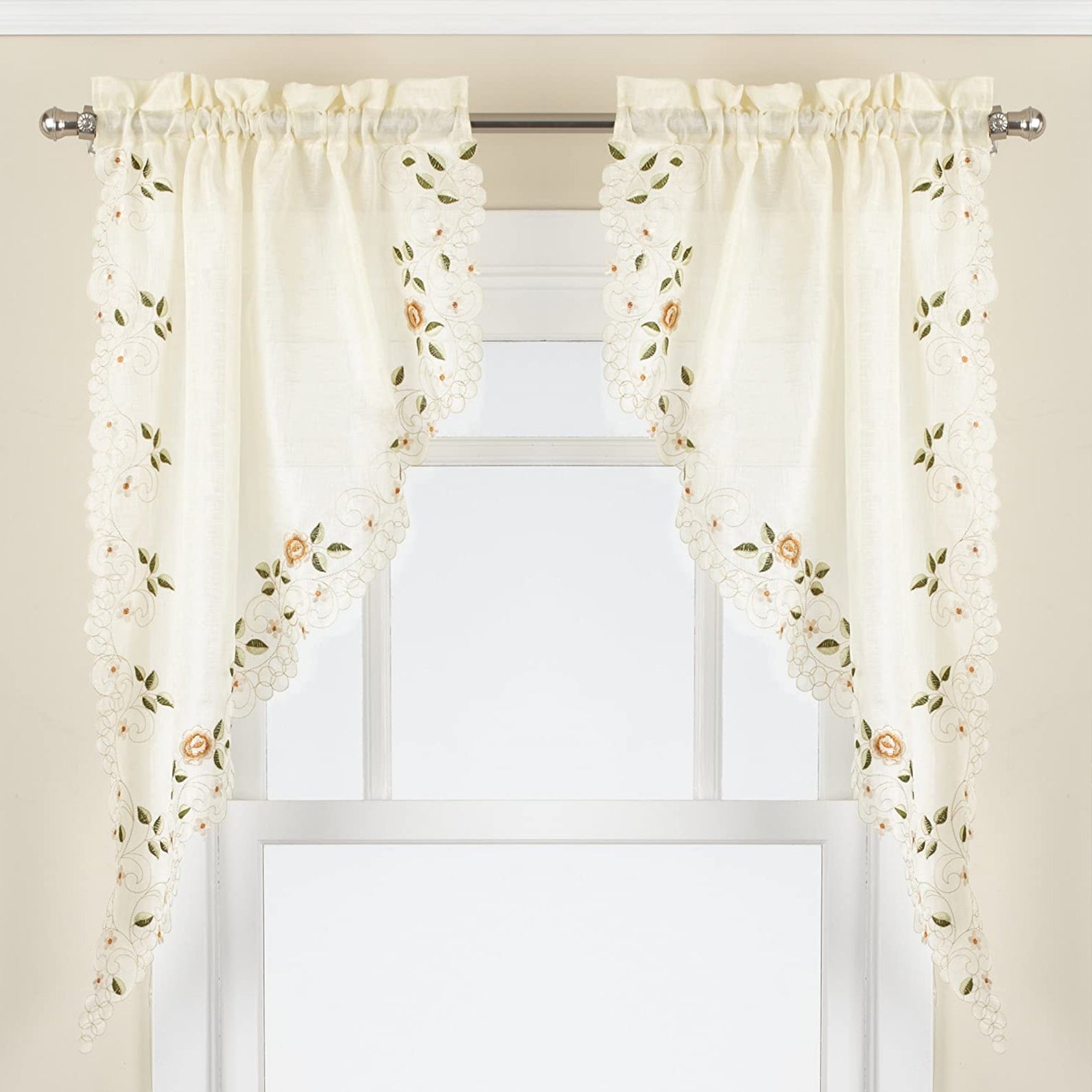 Rosemary Floral Embroidered Semi-Sheer Curtains | Sweet Home Collection