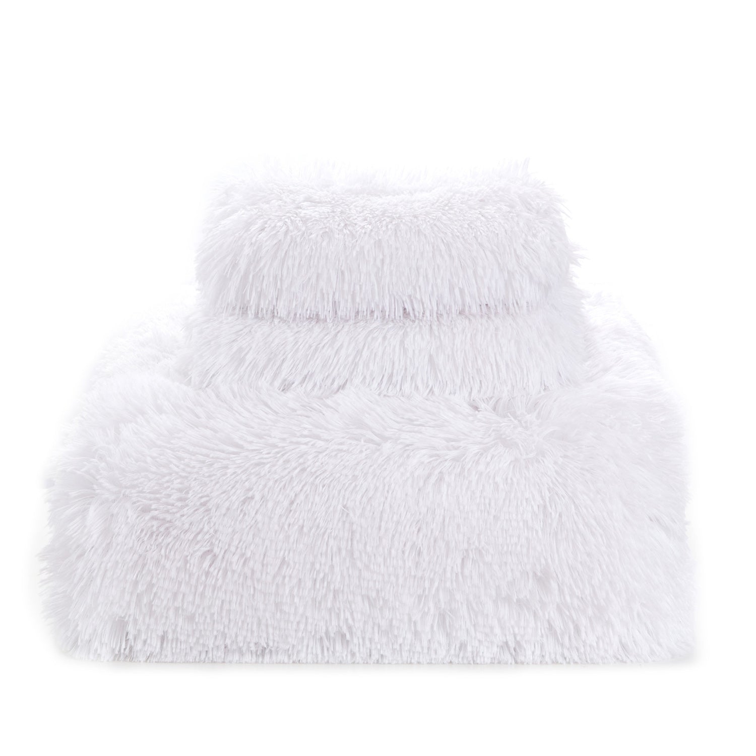 Shaggy Faux Fur 3-Piece Duvet Set White - Folded
