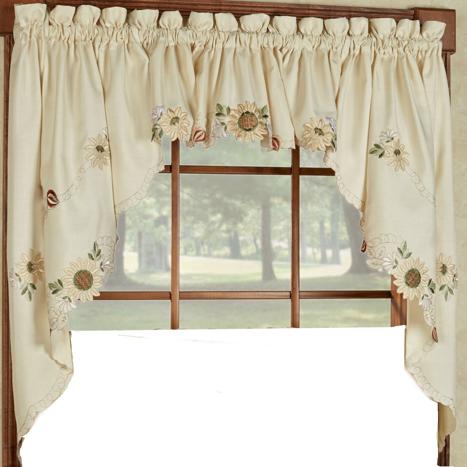 Sunflower Cream Embroidered Kitchen Curtains