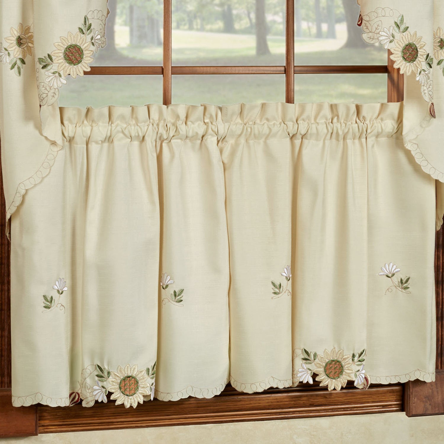 Sunflower Cream Embroidered Kitchen Curtains