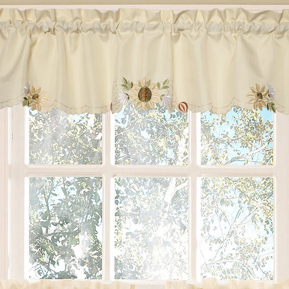 Sunflower Cream Embroidered Kitchen Curtains