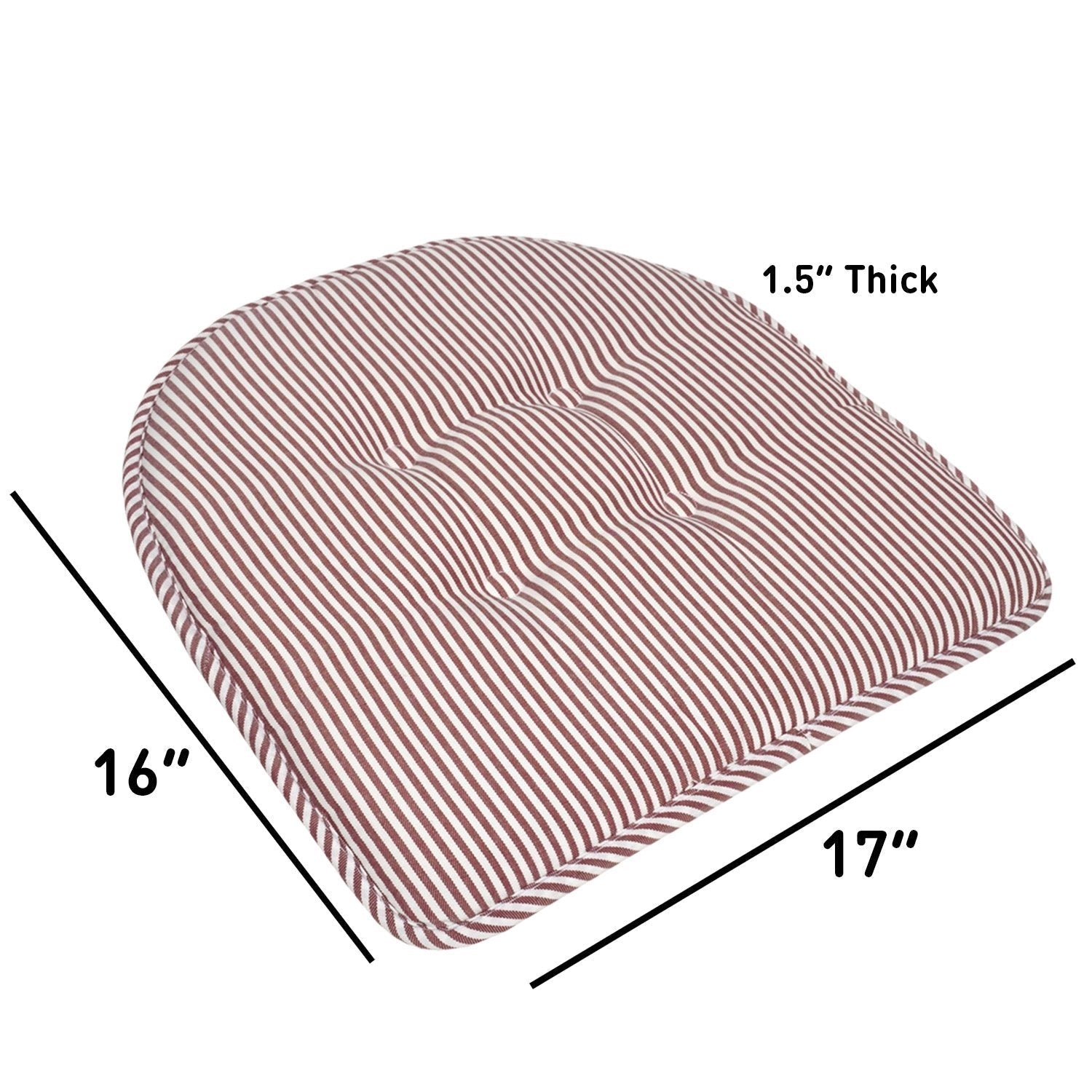 Pinstripe U-Shape Chair Cushion Set Burgundy - Size