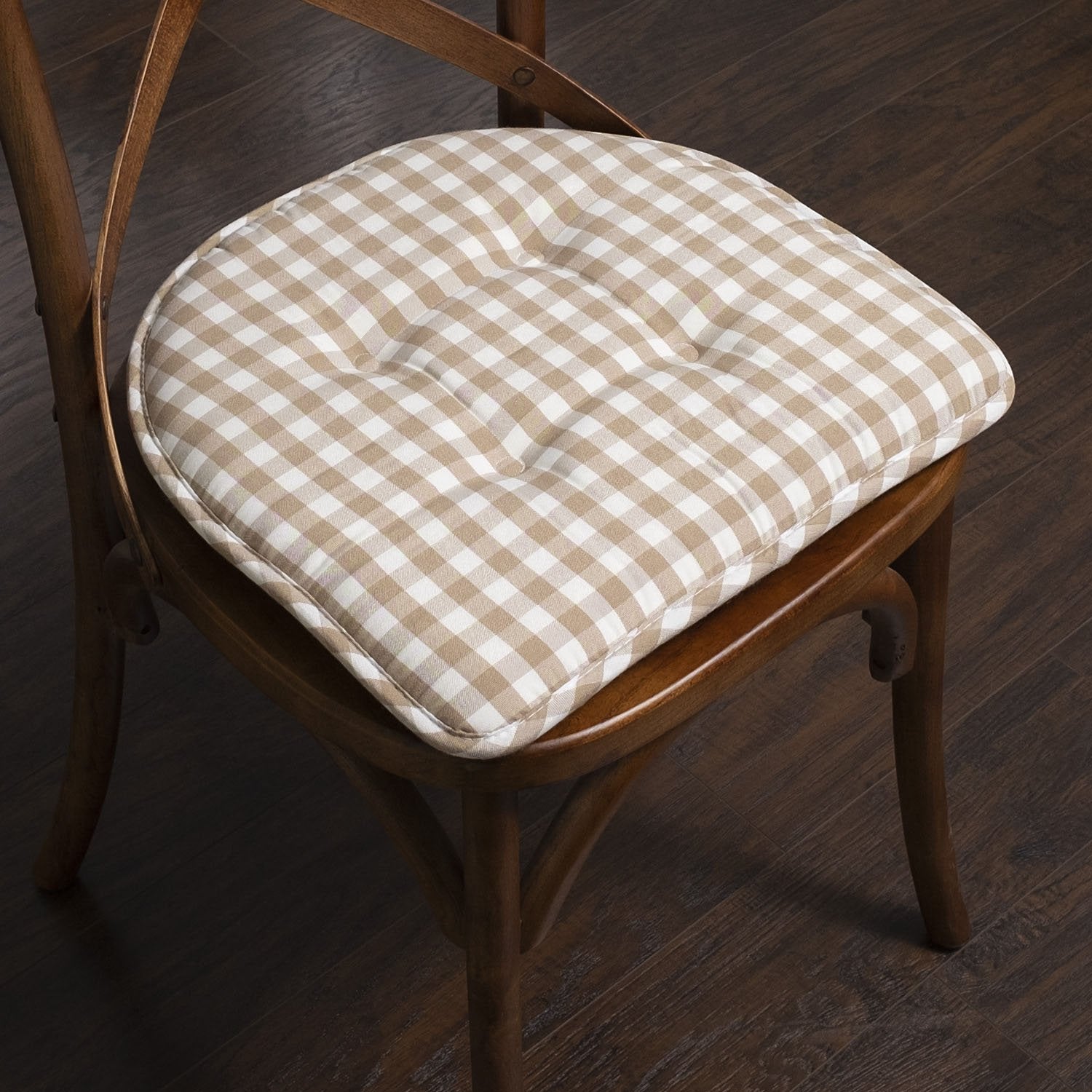 U Shape Chair Cushion Set Checkered Taupe White - Chair