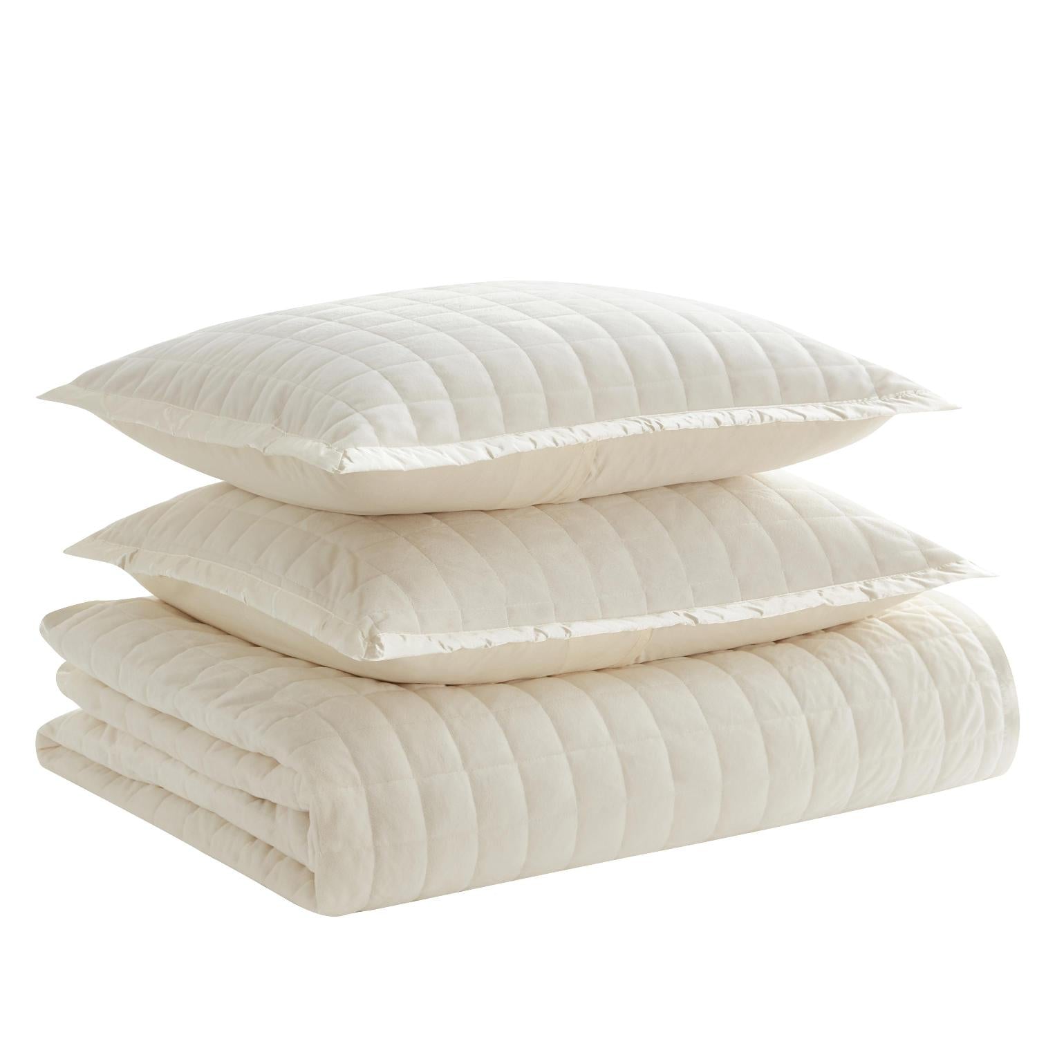 Velvet 3-Piece Quilt And Pillow Sham Set Ivory - Folded