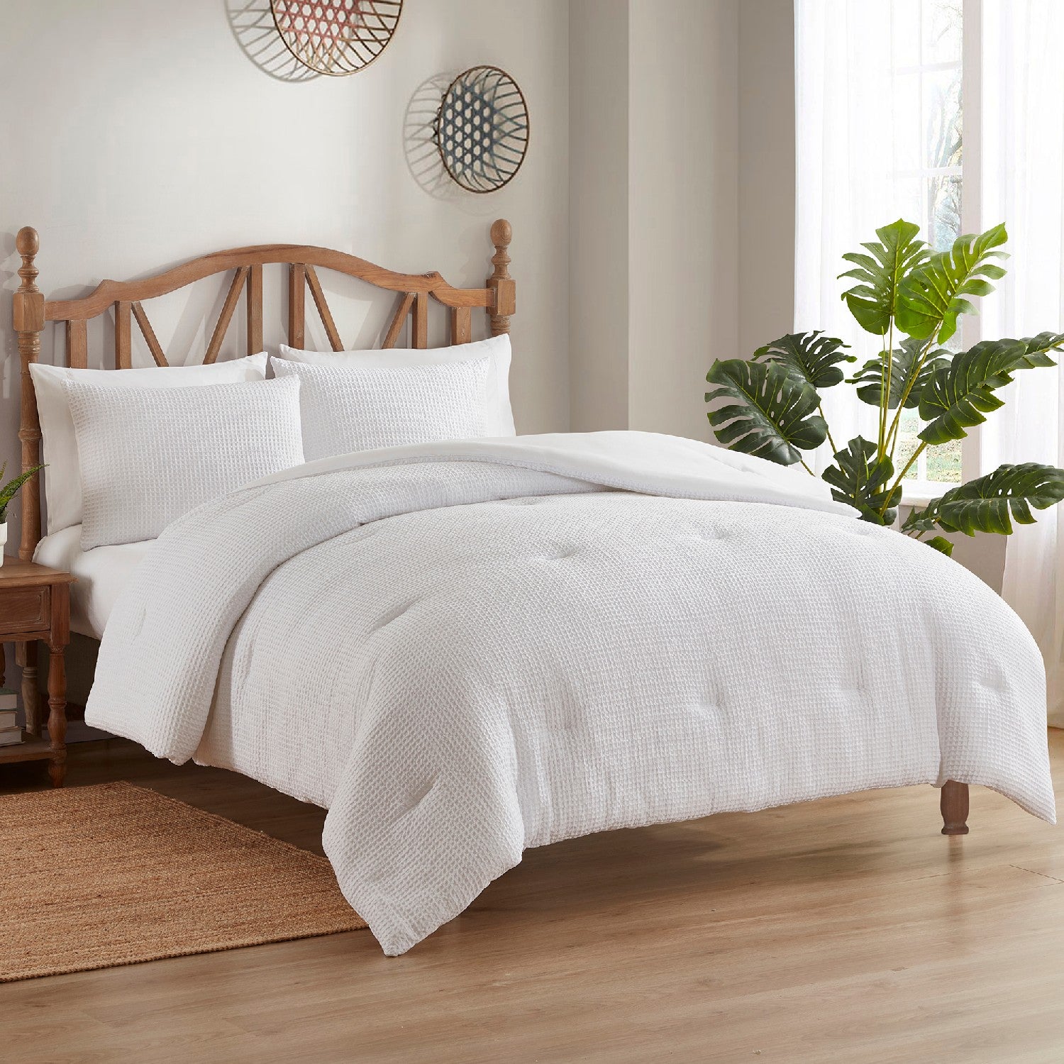 Waffle 3-Piece Comforter Set White - Bed