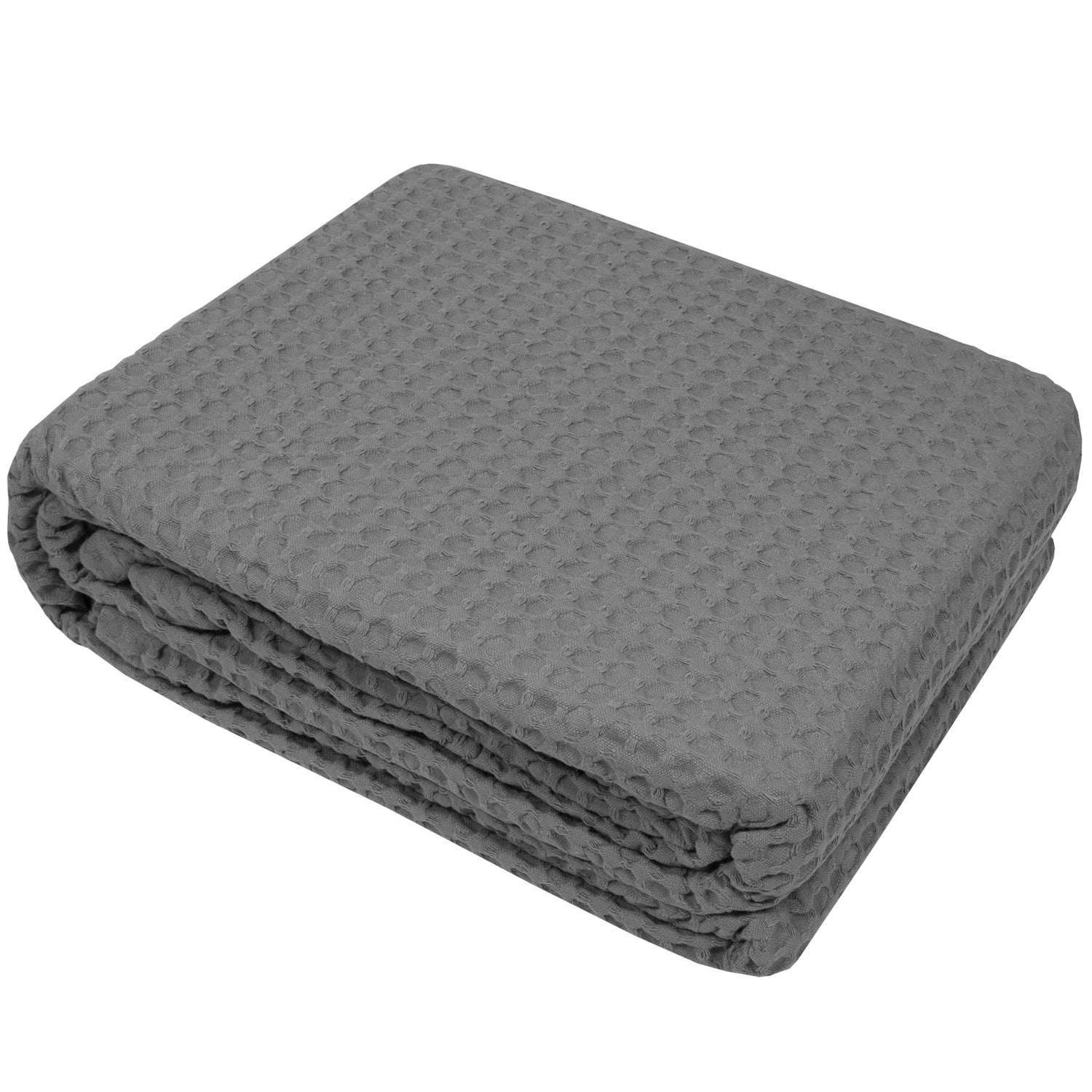 Waffle Weave Cotton Blanket Gray - Folded