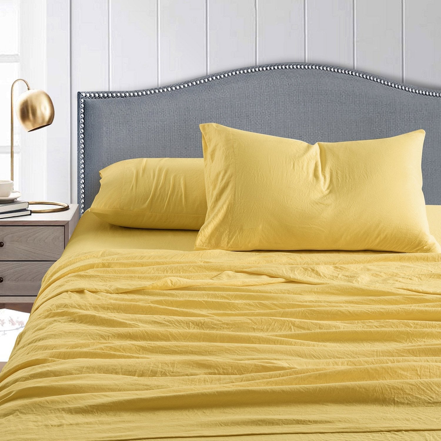 Washed Crinkled 4-Piece Sheet Set Yellow - Bed 2