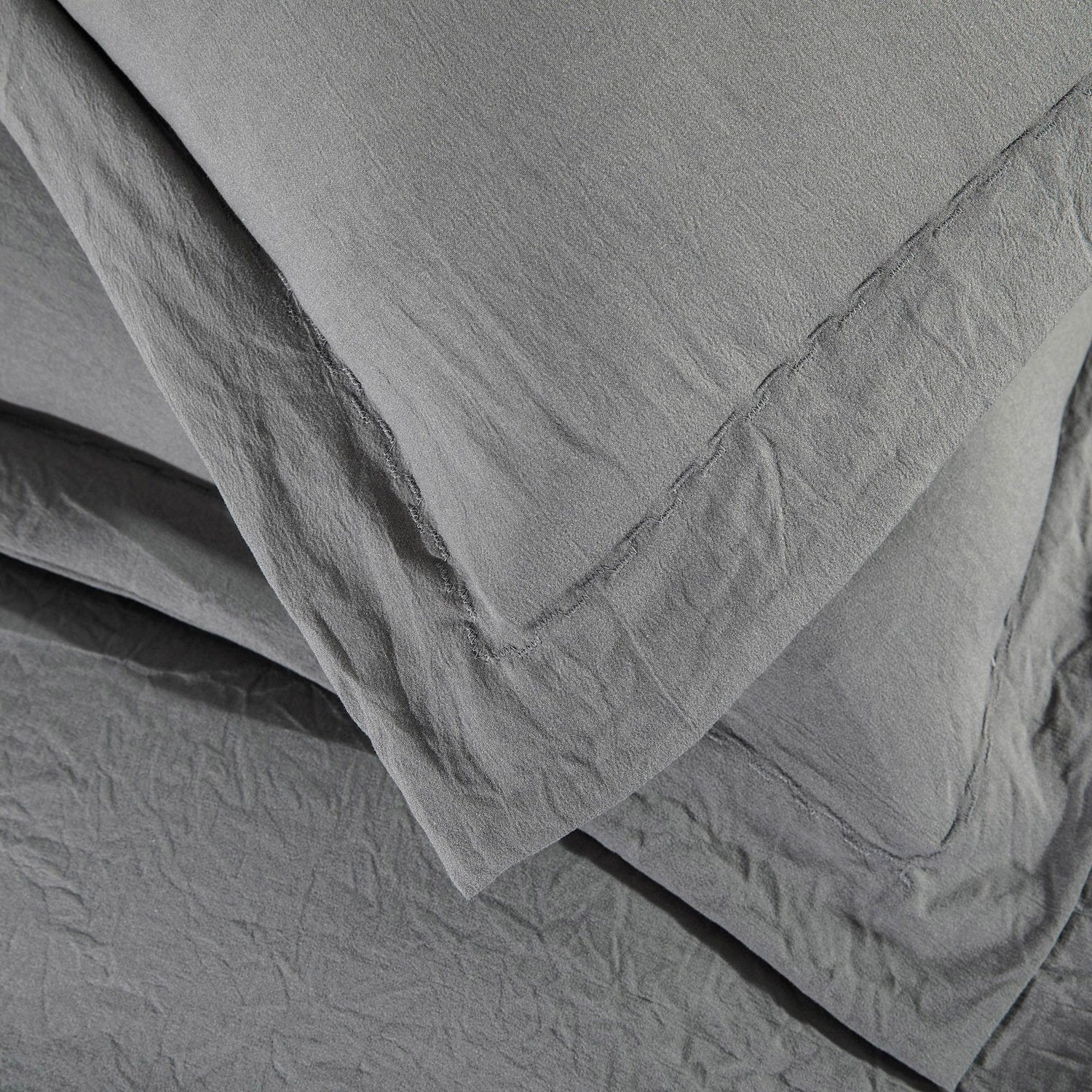 Washed Crinkled Duvet Cover Set Gray - Corner