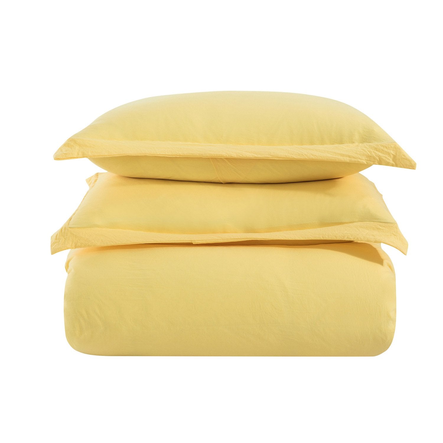 Washed Crinkled Duvet Cover Set Yellow - Folded
