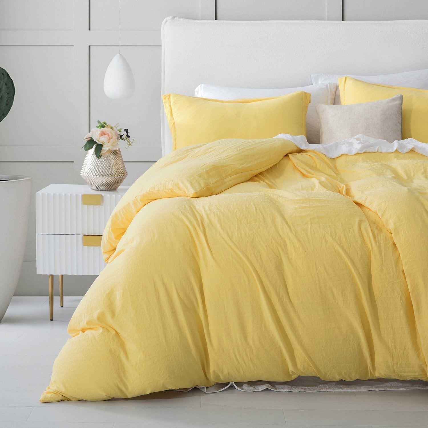 Washed Crinkled Duvet Cover Set Yellow - Bed 2