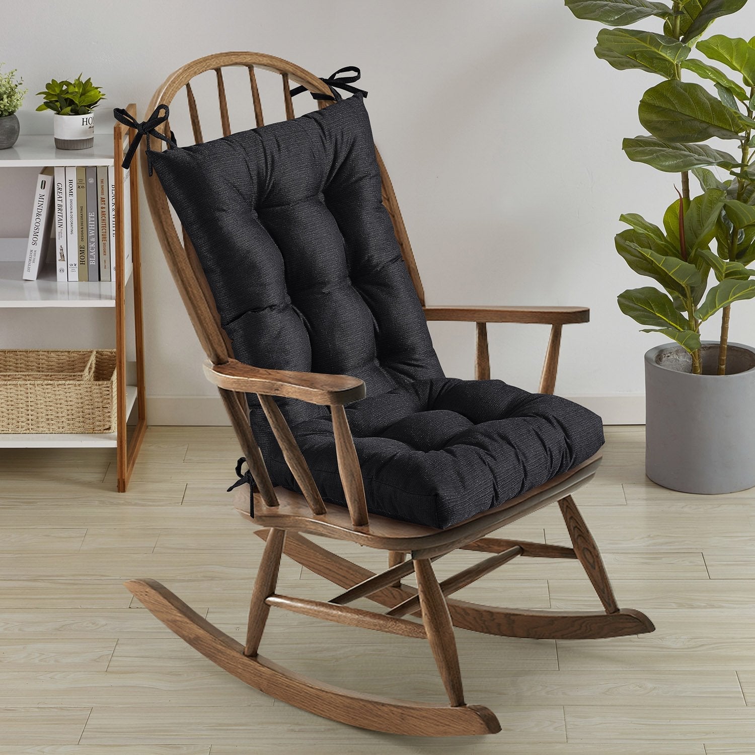 Tufted 2-Piece Rocking Chair Cushion Set Black - Chair