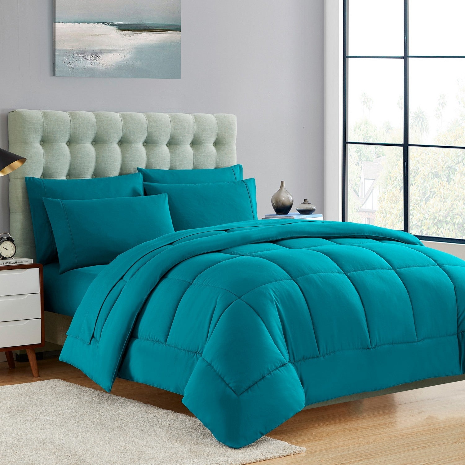 Basic 5-Piece Bed in a Bag  Set Teal - Folded