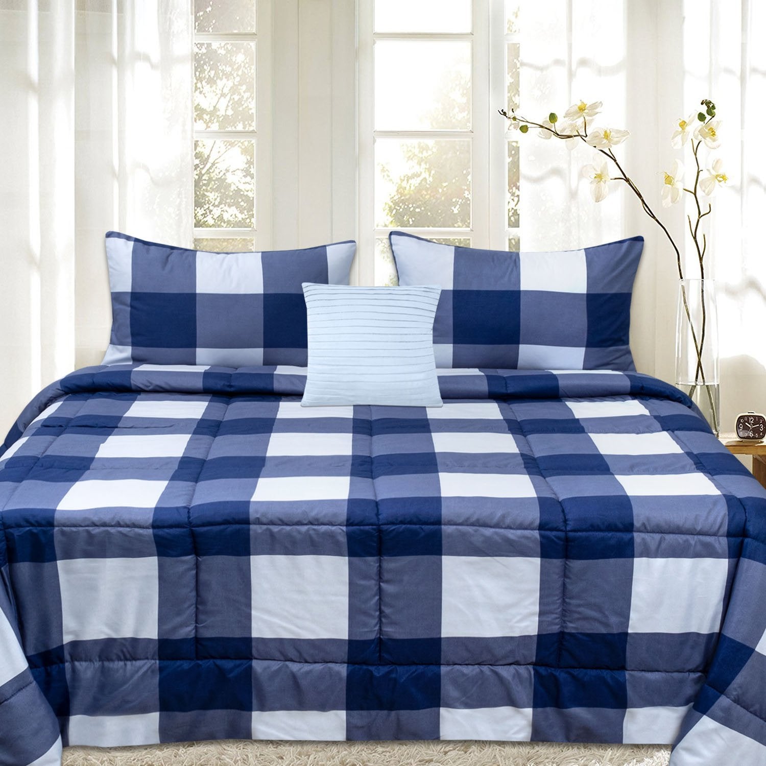Buffalo Check 4-Piece Reversible Comforter Set Navy White - Bed