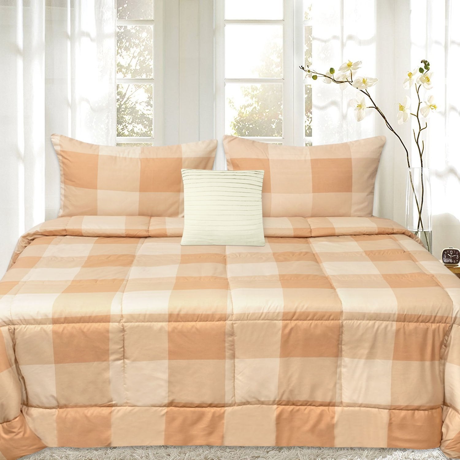 Buffalo Check 4-Piece Reversible Comforter Set Taupe White - Bed