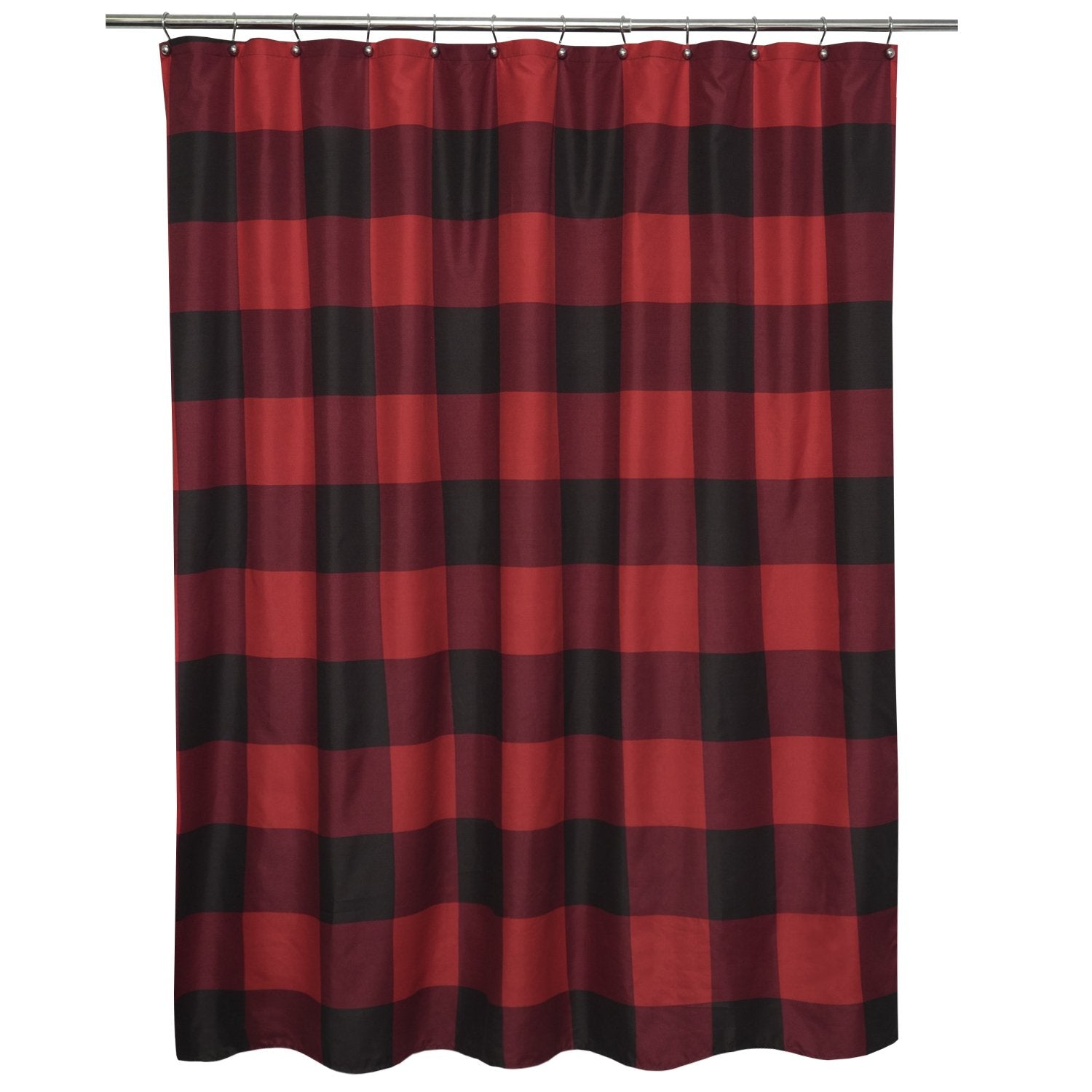 Buffalo Check Fabric Shower Curtain 72x72 Black/Burgundy