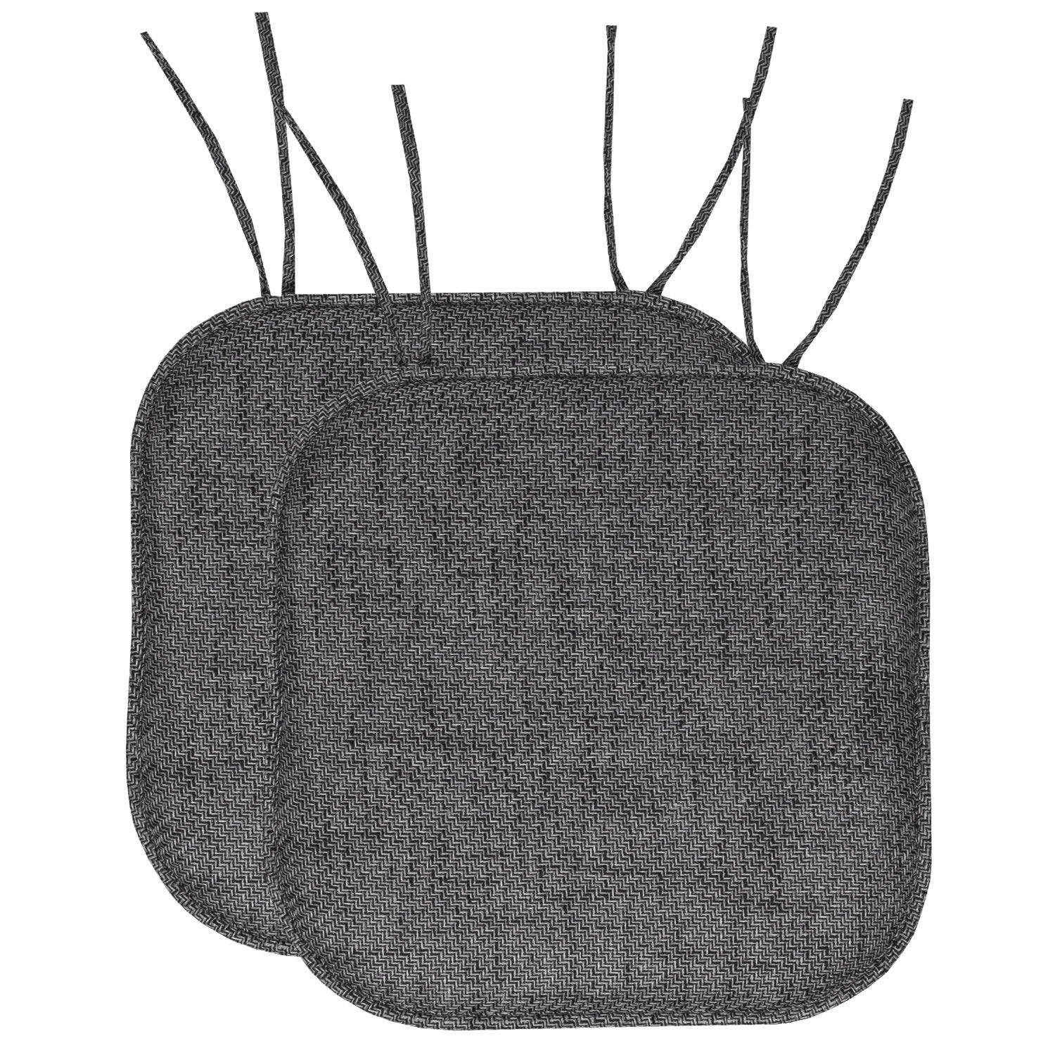 Herringbone Chair Cushion Set with Ties Black 2-Pack