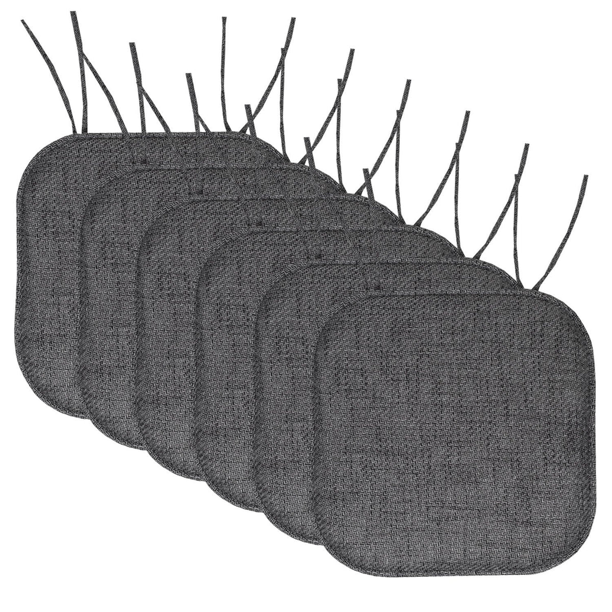 Herringbone Chair Cushion Set with Ties Black 6-Pack