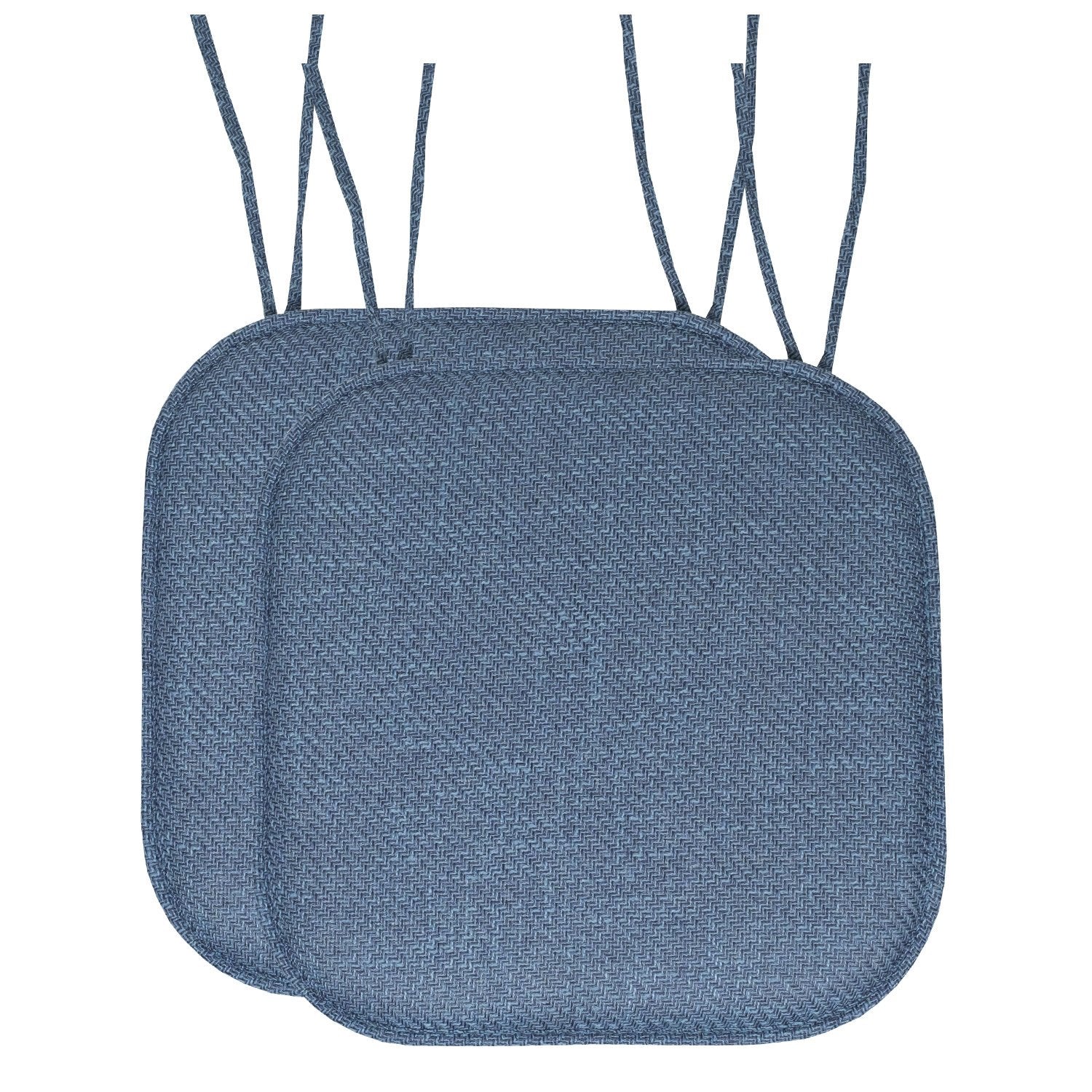 Herringbone Chair Cushion Set with Ties Blue 2-Pack