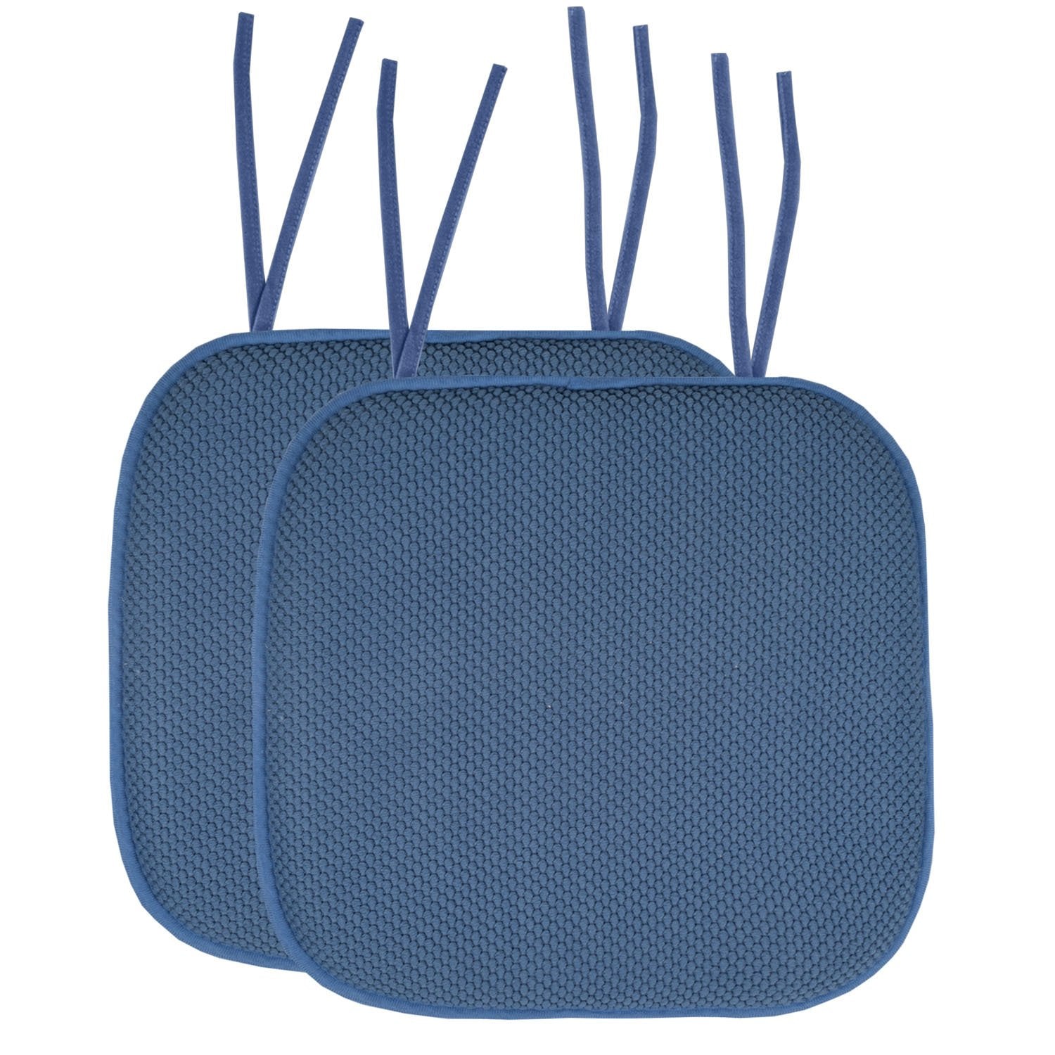 Honeycomb Chair Cushion Set with Ties Blue 2-Pack