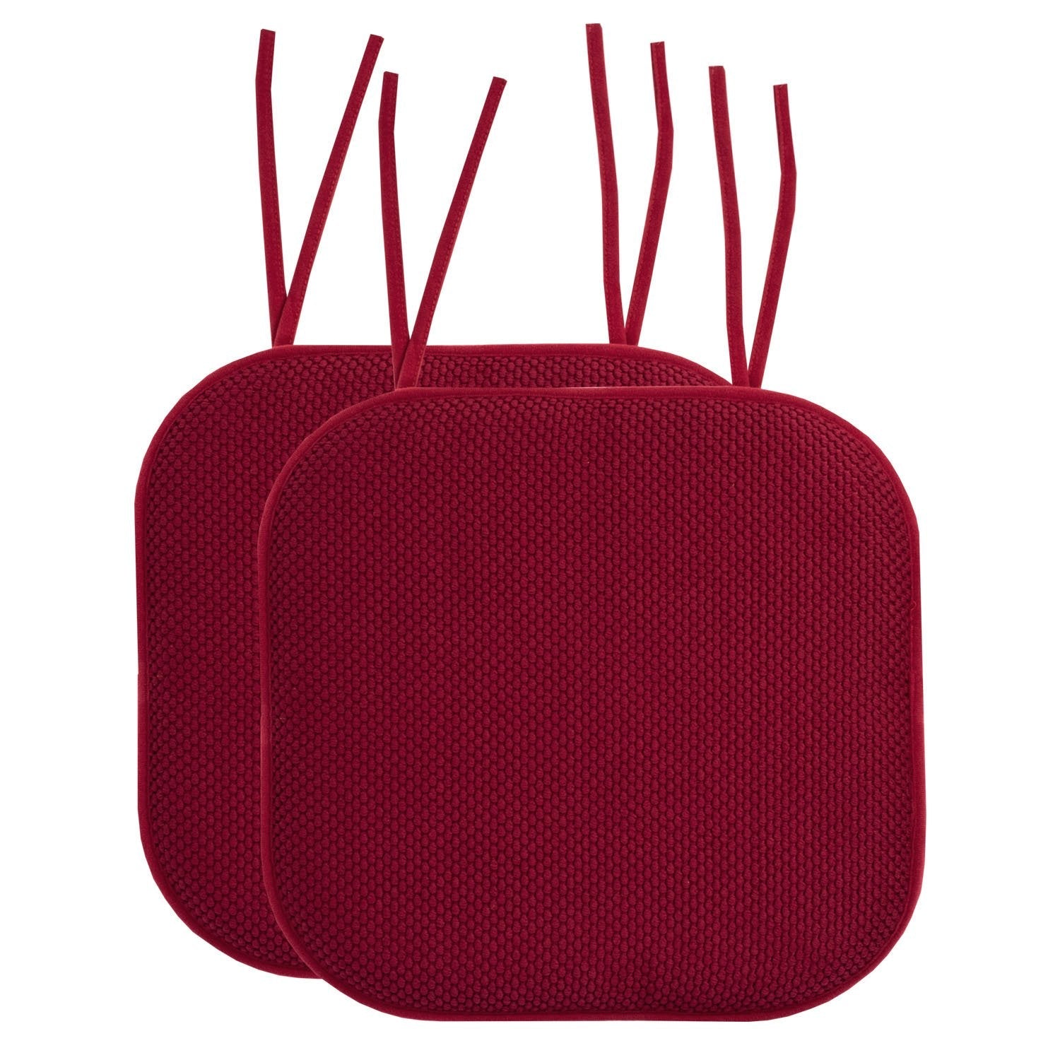 Honeycomb Chair Cushion Set with Ties Burgundy 2-Pack