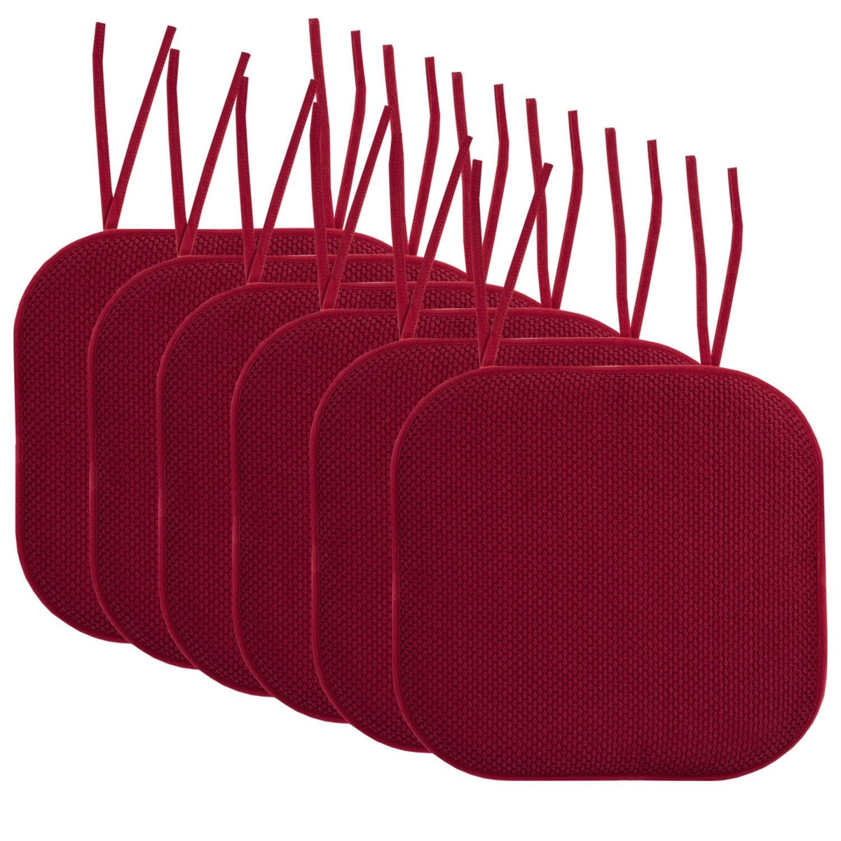 Honeycomb Chair Cushion Set with Ties Burgundy 6-Pack