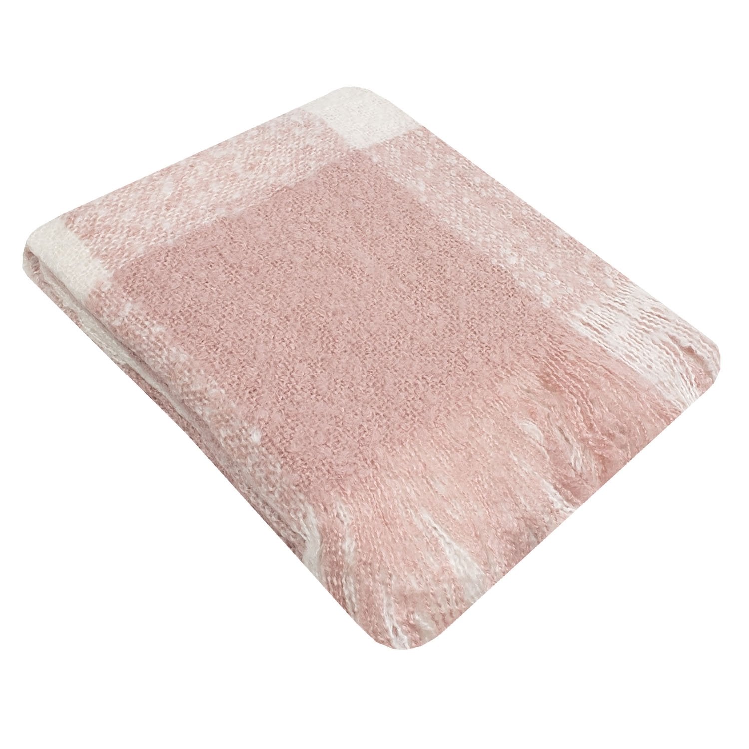 Chandler Buffalo Check Throw Blanket Pink Ivory - Folded