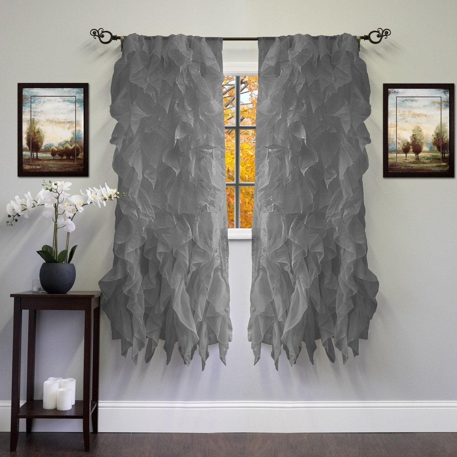 Chic Sheer Voile Ruffled Window Curtain 2-Pack Gray 63X100