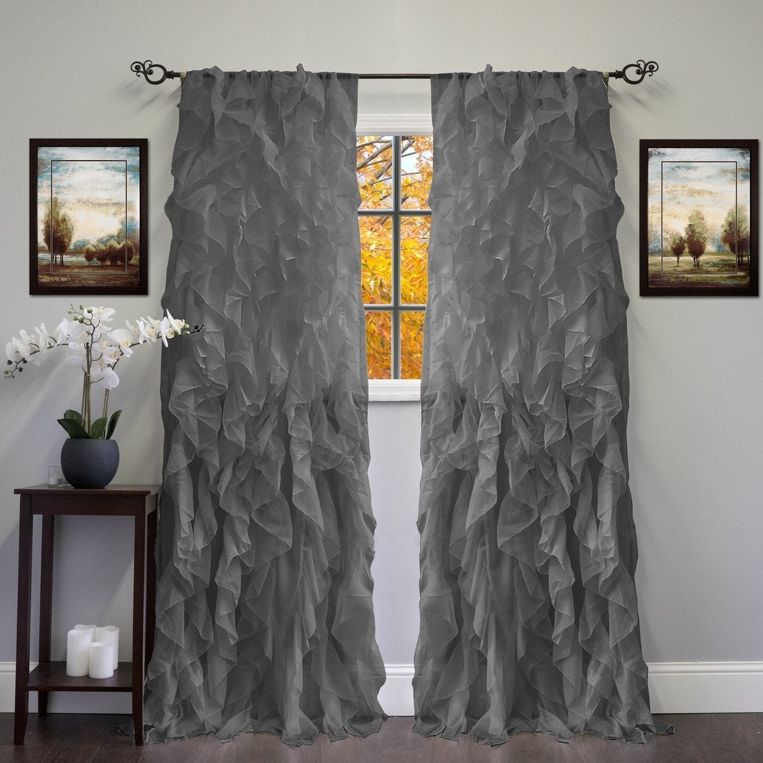 Chic Sheer Voile Ruffled Window Curtain 2-Pack Gray 84X100