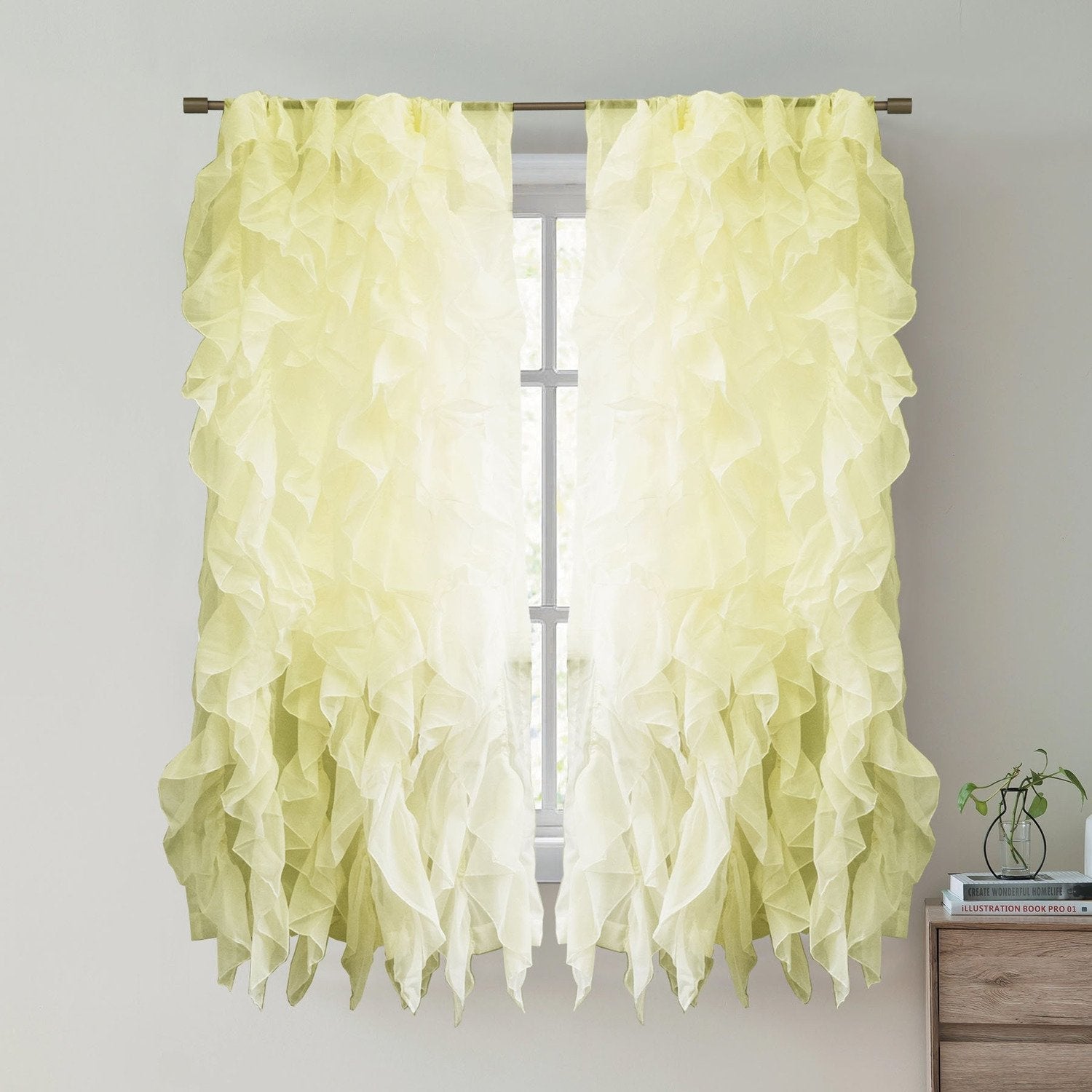 Chic Sheer Voile Ruffled Window Curtain 2-Pack Maize 63X100