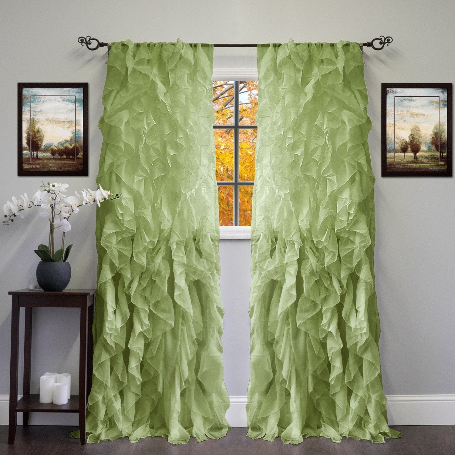 Chic Sheer Voile Ruffled Window Curtain 2-Pack Sage 84X100