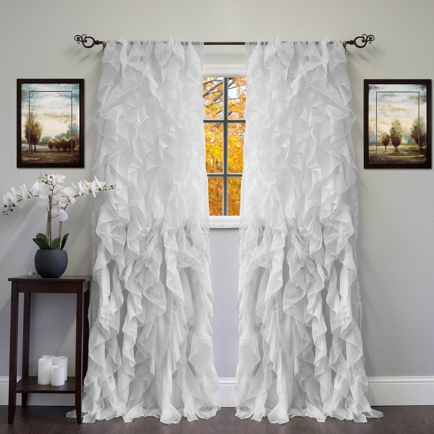 Chic Sheer Voile Ruffled Window Curtain 2-Pack Silver 84X100
